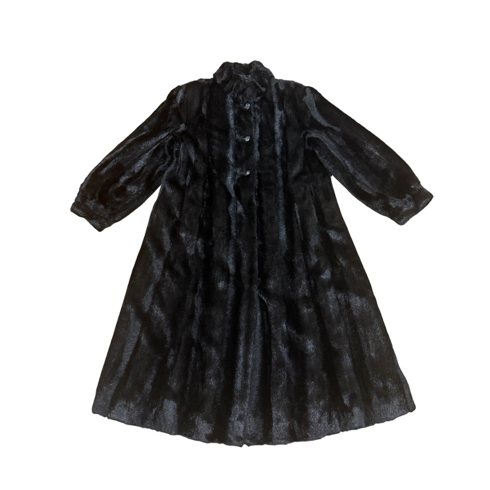 Pamela McCoy Faux Fur Coat Full Length Black Long Sleeve Size Large L Classic